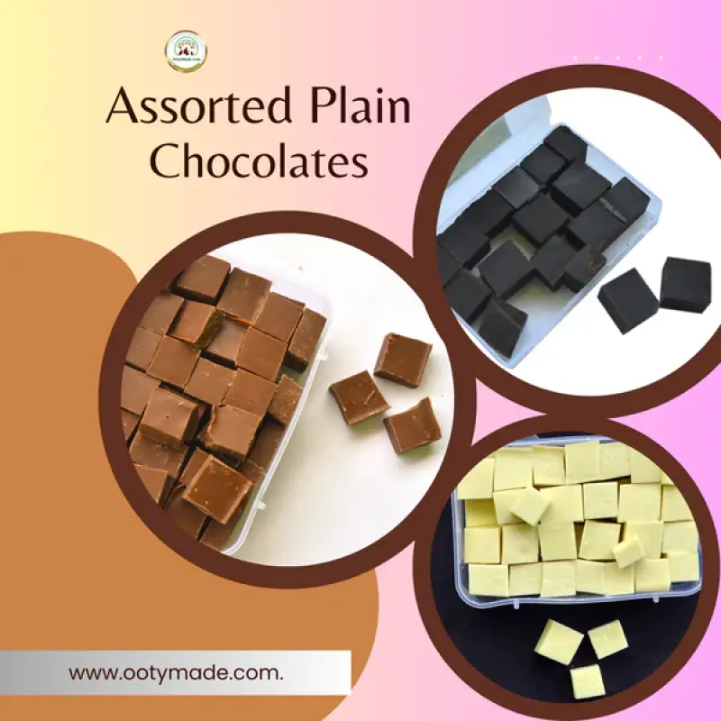 Ooty Plain Assorted Chocolates - Handmade, Mixed Chocolate Box with Milk, White, Dark Varieties