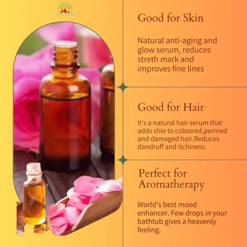 Buy rose essential oil for skin, hair, and aroma diffusers.