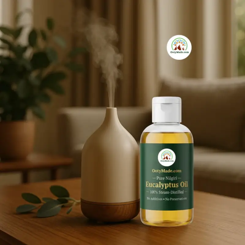OotyMade.com Pure Nilgiri Eucalyptus Oil – Steam-Distilled Nilagiri Thailam for Cold, Cough, Hair, Diffuser, Room Freshener & Spa Use