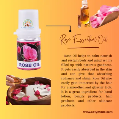 Buy rose essential oil for skin, hair, and aroma diffusers.