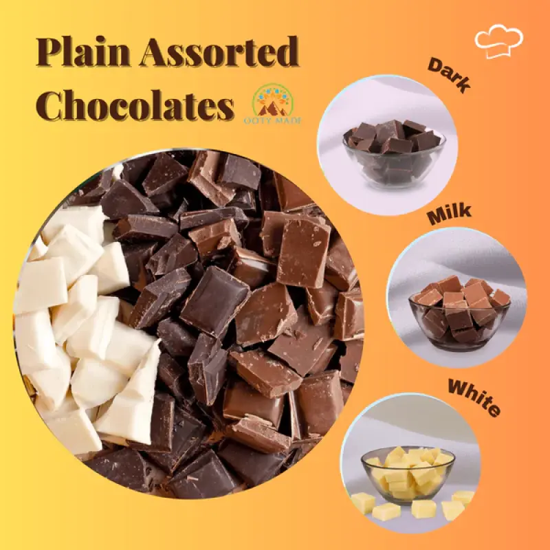 Ooty Plain Assorted Chocolates - Handmade, Mixed Chocolate Box with Milk, White, Dark Varieties